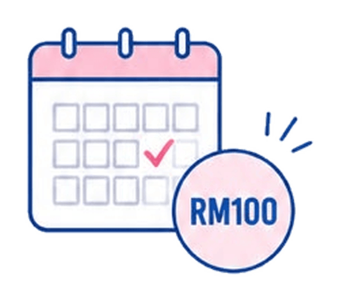 Calendar icon with RM100 booking fee badge